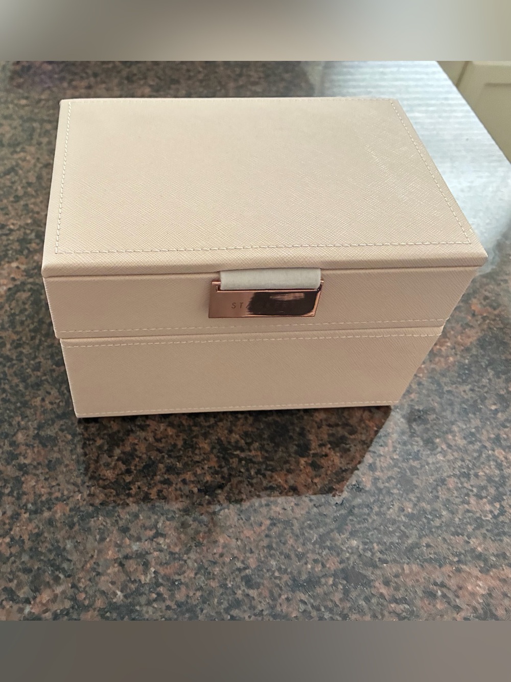 Container Store Mini Stackers Jewelry Storage Box in Cream with Rose Gold Accent